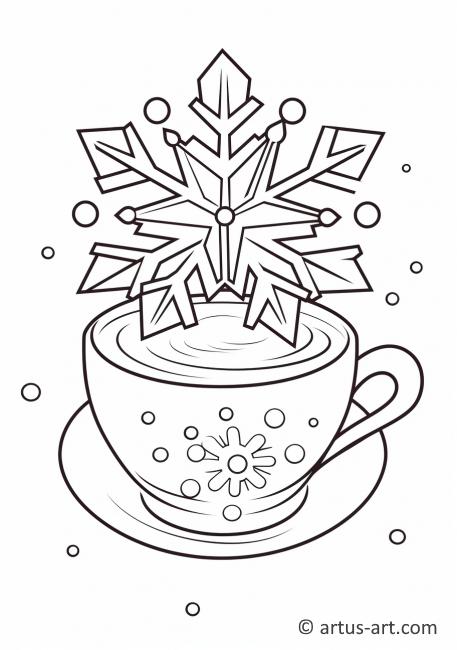 Página para colorear de copo de nieve con chocolate caliente